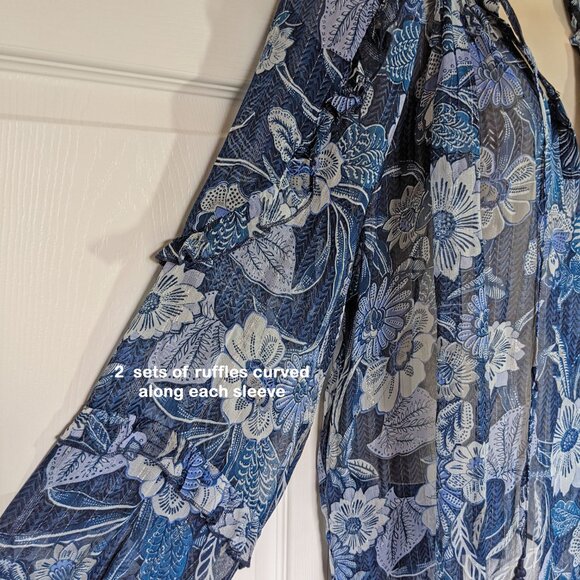 NWT Miss June Paris pullover 1 Size pullover top, Blue sheer floral, Made India - Picture 4 of 16